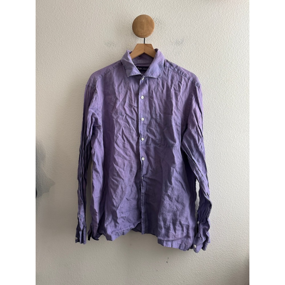 Ralph Lauren Purple Label Mens Linen Button Down Shirt Italy Size XL *FLAW*